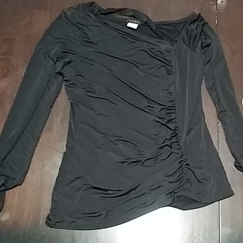 Venus sexy shirred black long sleeve top